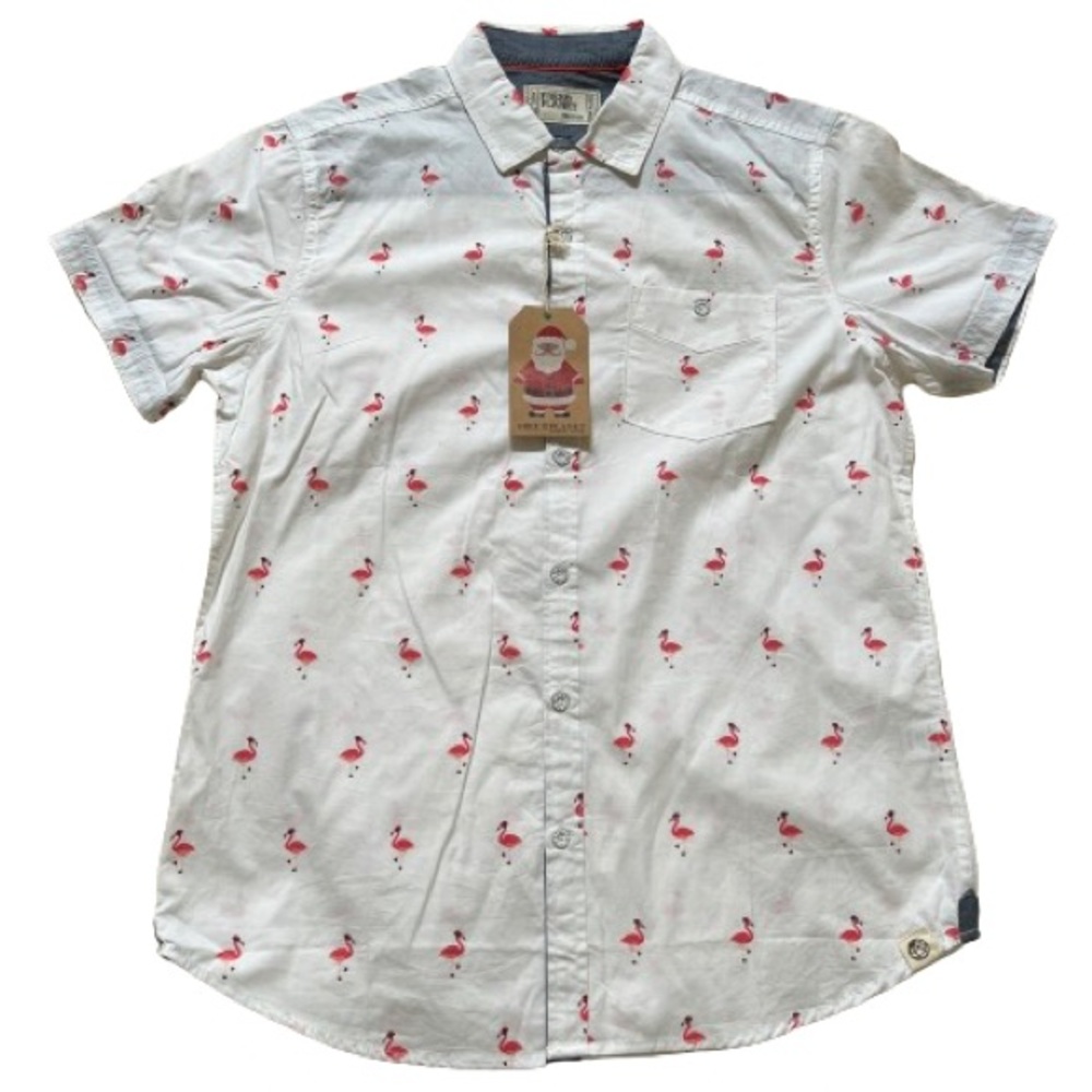 NWT MENS FREE PLANET CHRISTMAS FLAMINGO SANTA HAT SHIRT M MED